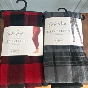 Charlie Paige Red and Black Plaid Leggings (2 pair)